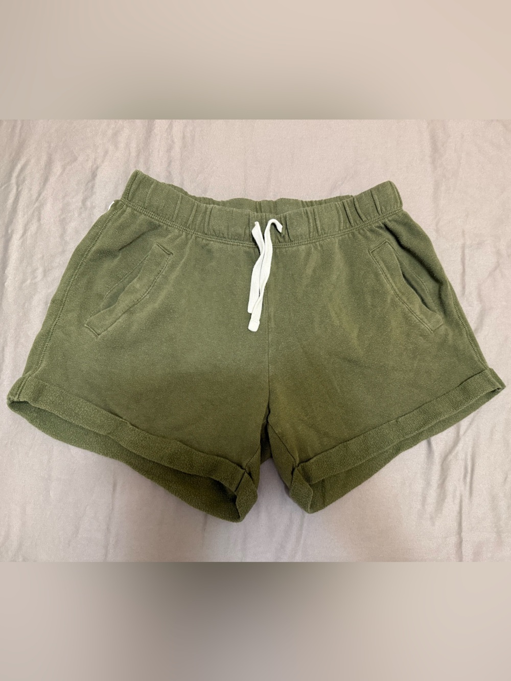 PINK Victoria's Secret Olive Green Terry Cloth Drawstring Lounge Shorts